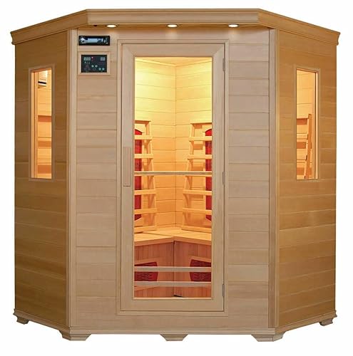 XXL Luxus LED Infrarotsauna 150x150x190cm Infrarotkabine Wärmekabine Infrarot Sauna + Bluetooth- fähiges Soundsystem Modell 2022 8 hochwertige Premium Keramikstrahler