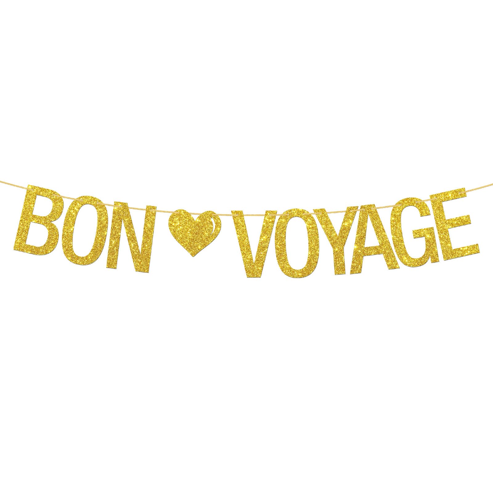 Bon Voyage Banner Adventure Awaits Graduation Moving Away Retirement Travel Themed Farewell Party Decoration Supplies Happy Retirement Decor Banner Glitter Gold