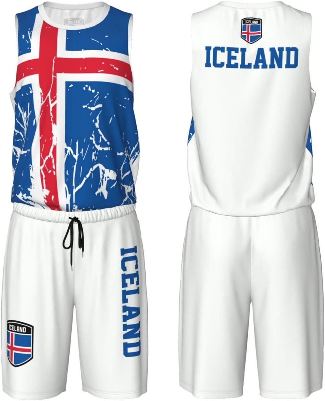 Iceland Flag Grain (1) Basketball Jersey Uniform Suit for Men Adults Training Athletic Set