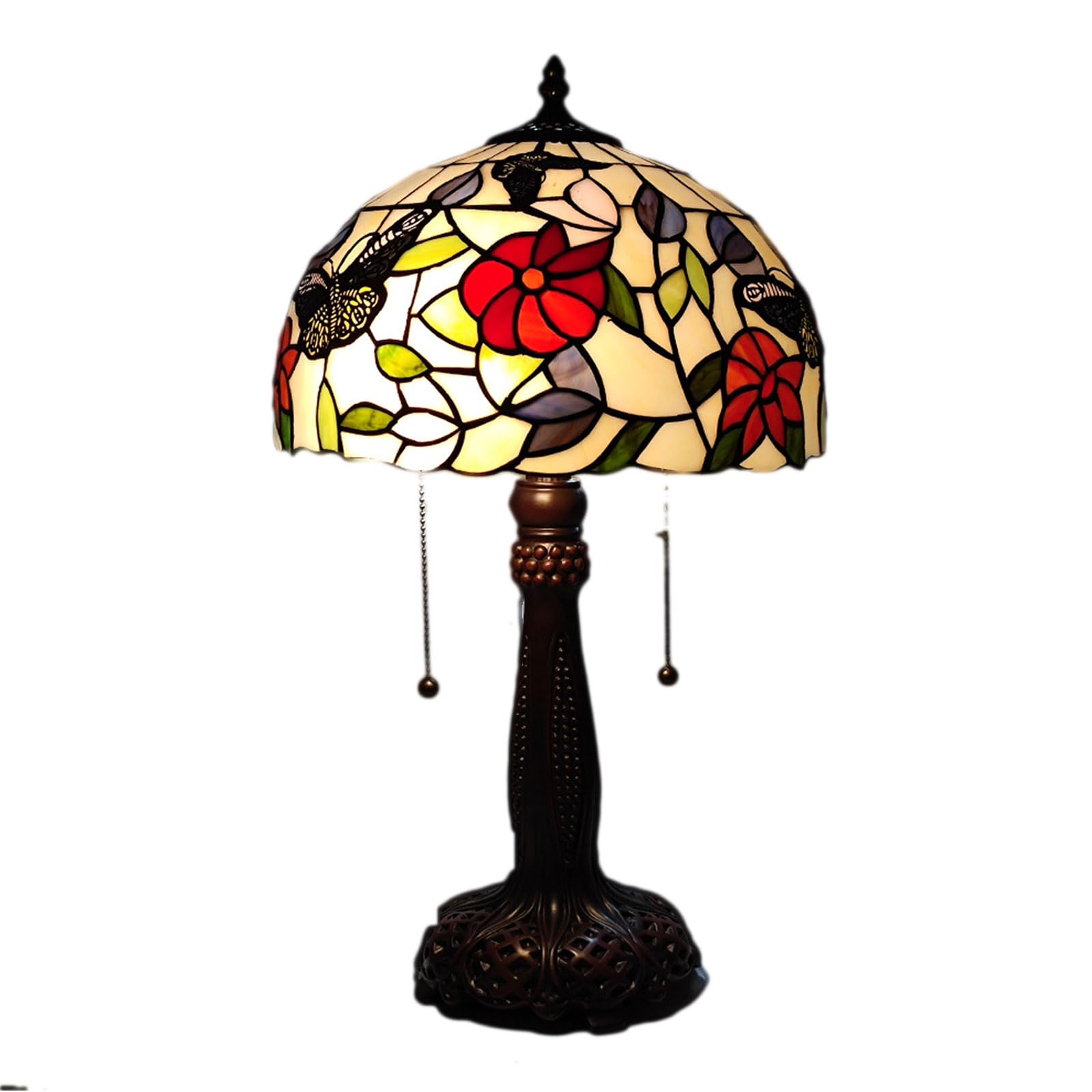 Lampe de table Tiffany artisanale en vitrail rose et orchidée 30cm