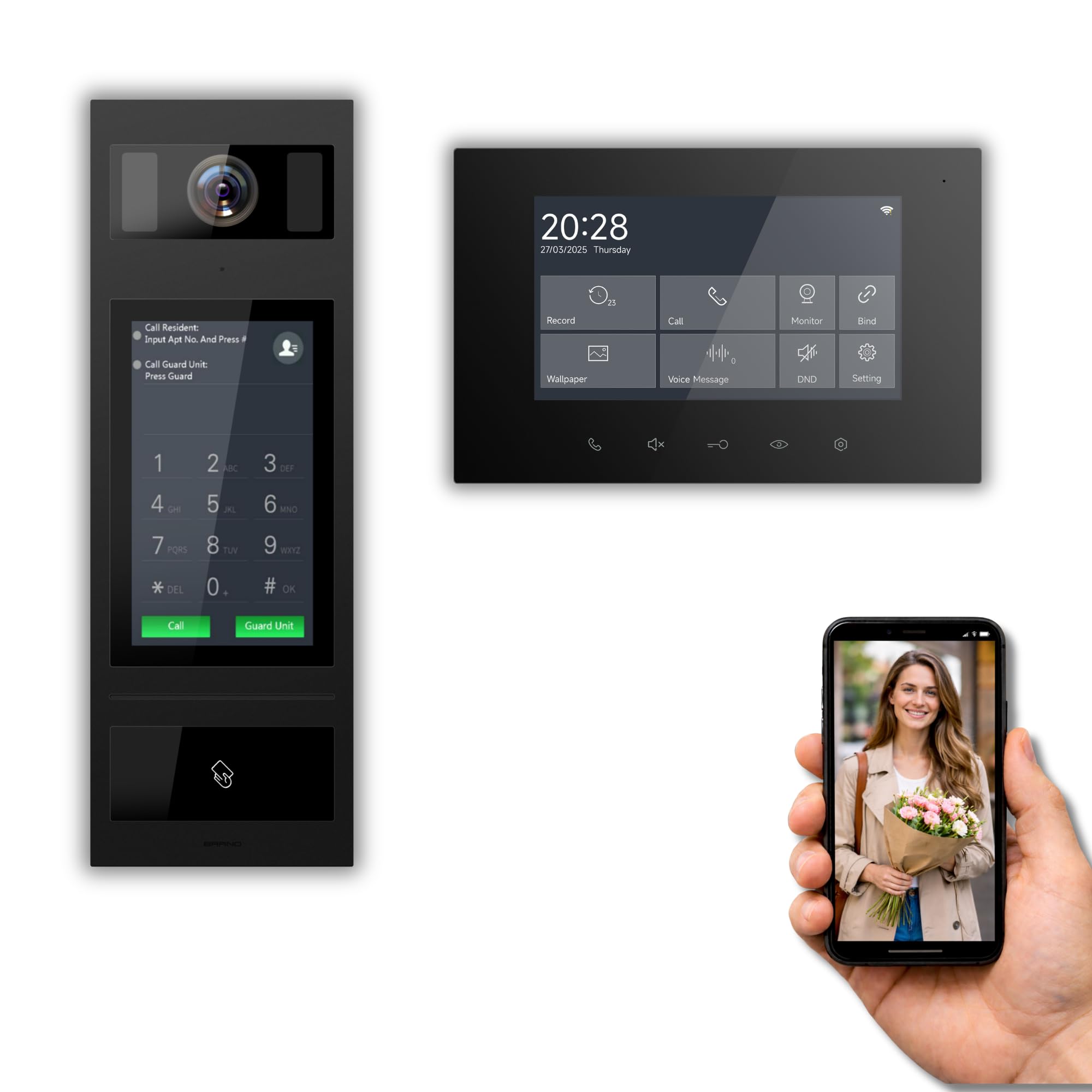 SCHUTZER Video-Türsprechanlage 1 Familienhaus, 2-Draht Bus Türsprechanlage mit Kamera, 7 Zoll WiFi Innenmonitor Schwarz, Videotürklingel mit Monitor, Sprechanlage mit Türöffner, RFID, PIN-Code