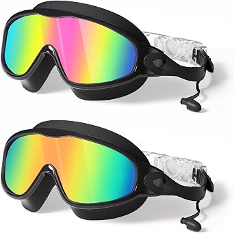 2 Pack Swim Goggles for Audlt, Anti-Fog Wide View UV Protection