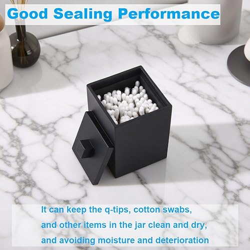 Miniatura 2 de Q-tip Soporte cuadrado de algodón con tapa de resina de algodón tarro de bolas de algodón para cosméticos, organizador de encimera de maquillaje,