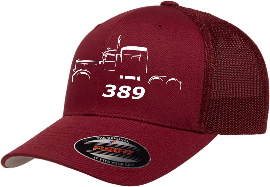Big Rig Peter Bilt 389 Semi Truck Outline Design Trucker Mesh Fitted Cap