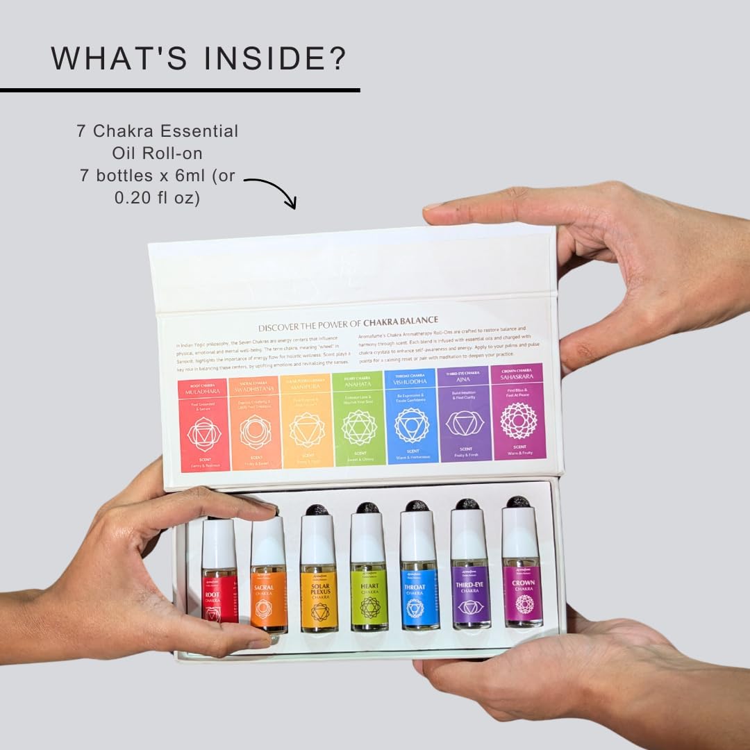 7 Chakra Essential Oil Roll-On Blend Gift Set by Aromafume | 7x 6ml/0.2 fl oz | Aromatherapy Oils for Meditation, Chakra Balance | Yoga & Reiki Gifts | Essential Oil Set for Plexus, Root Chakra & more
