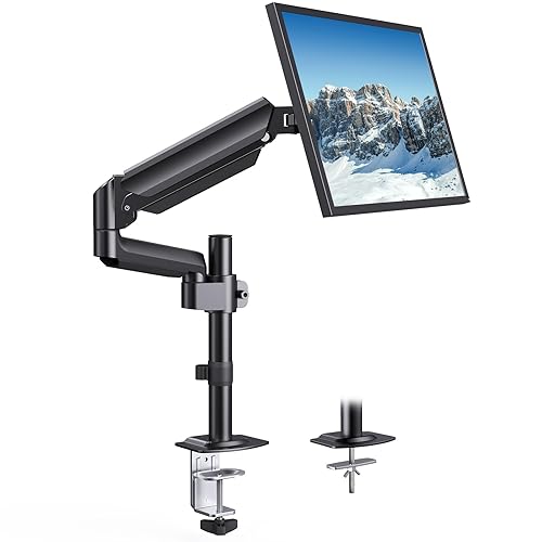 HUANUO Single Monitor Arm, Tall Computer Monitor Stand for 13–32 inch Screens Holds 4.4-19.8 lbs, Adjustable Monitor Mount Gas Spring Full Motion with C-Clamp & Grommet Base, VESA 75x75 or 100x100mm