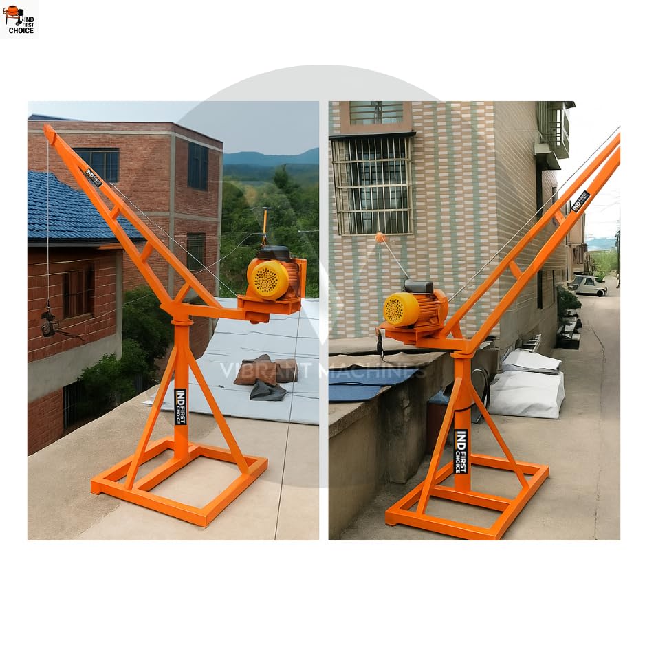 Image of Vibrant Machines Portable Mini Crane 500 Kg | 55-57 Kg Heavy Duty Frame | 4 HP Electric Clutch Winch | 8 mm x 50 Meter Wire Rope | Material Lifting Monkey Hoist Machine for Construction | electric hoist with clutch