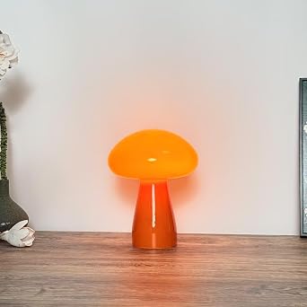 Retro Glass Table Lamp Creative Cute Mushroom Bedroom Table Light Bedside Lamp Vintage Decorative Table Lighting Night Light for Living Room, Bedroom [Energy Class F]
