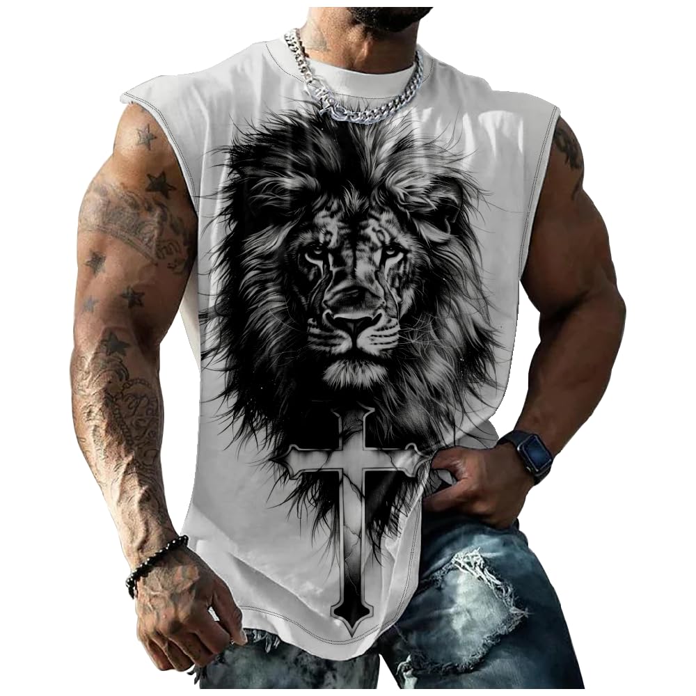 MARSVOVO Mens Graphic T-Shirts Trendy Muscle Shirts Comfy Collarless Casual Beach Tank Top Big Breathable