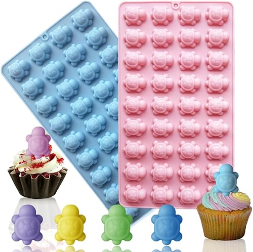 Miniatura 10 de OURASHERO Paquete de 2 moldes de chocolate con 6 cavidades de silicona de tortuga para pasteles, gomitas, gelatina, cubitos de hielo, decoración
