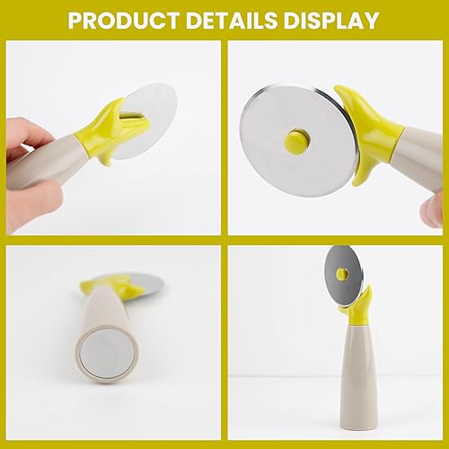 Miniatura 5 de Rueda cortadora de pizza de cocina, 7.4 pulgadas, bonita rebanadora de pizza con protección de dedos verdes, cortador de acero inoxidable afilado.