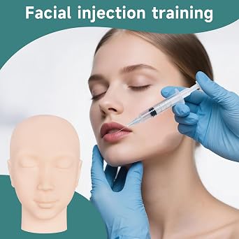 Injection Training Mannequin Face Model, Facial Injection Head Model with Ear for Micro-Plastic Teaching, Esthetician Teaching, Injection Training to Medical Student Doctor