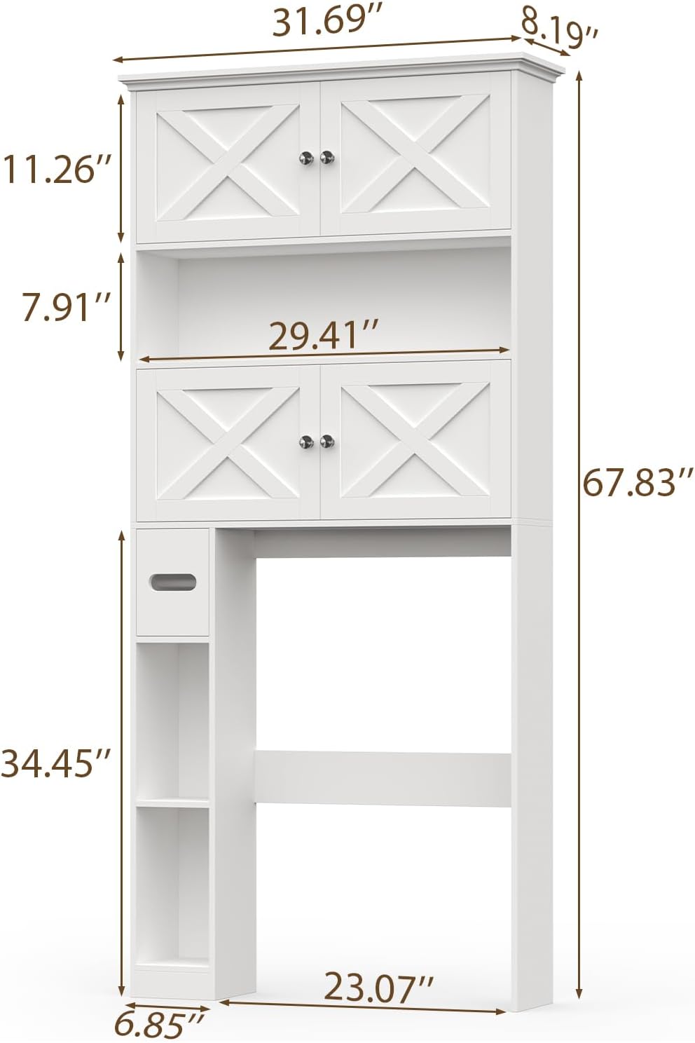 halitaa over the toilet storage cabinet, farmhouse storage cabinet over toilet with 4 barn doors & toilet paper holder stand, white toilet shelf home space saver for restroom, bathroom, laundry