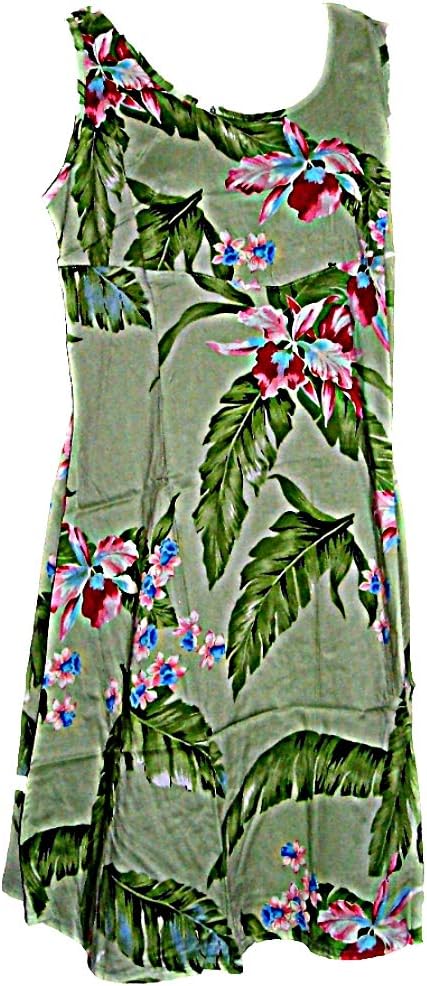 Summer Hawaiian Tropical Green Floral Print Dress for Cruise Wedding (Size S/M-See Measurements)