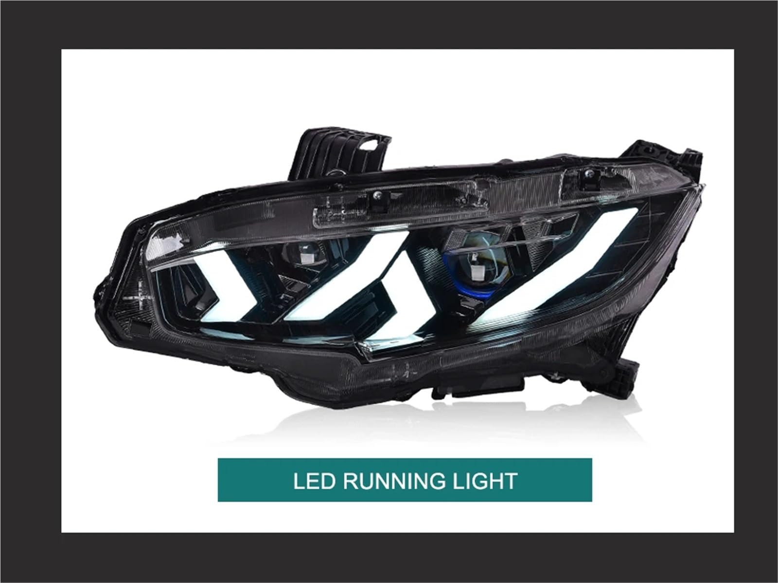 Gruppo Ottico Anteriore per Auto Civic X 2016-2021, fari Plug And Play con luci diurne a (DRL) e indicatori di direzione, 1 Coppia di fari Anteriori (DRL Rossi).