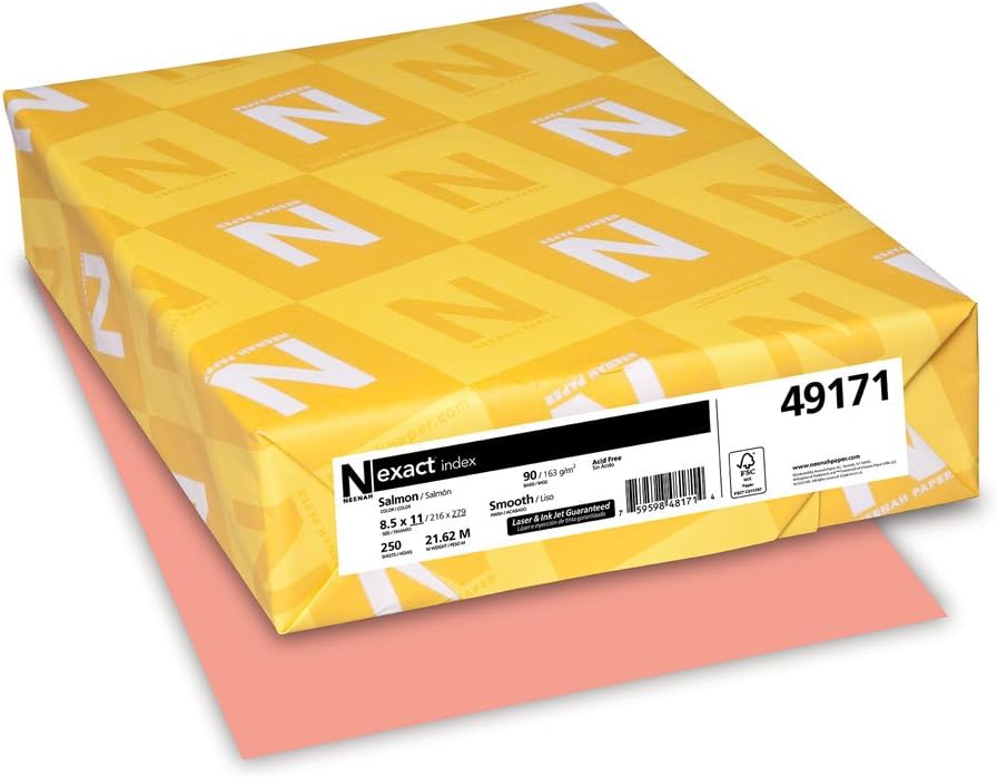 Neenah Exact Index Cardstock, 8.5" x 11", 90 lb/163 GSM, Salmon, 250 Sheets (49171)