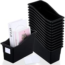gisgfim 12 Pack Large Book Bins with Labels Black