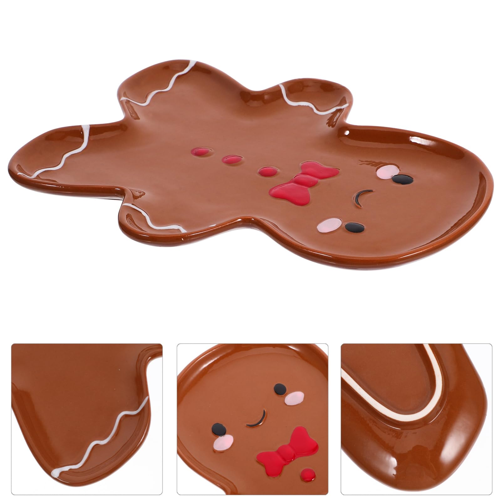Hand-Painted Ceramic Cracker Dish - Holiday Serveware With Gingerbread Man & Candy Cane Edge - View #10