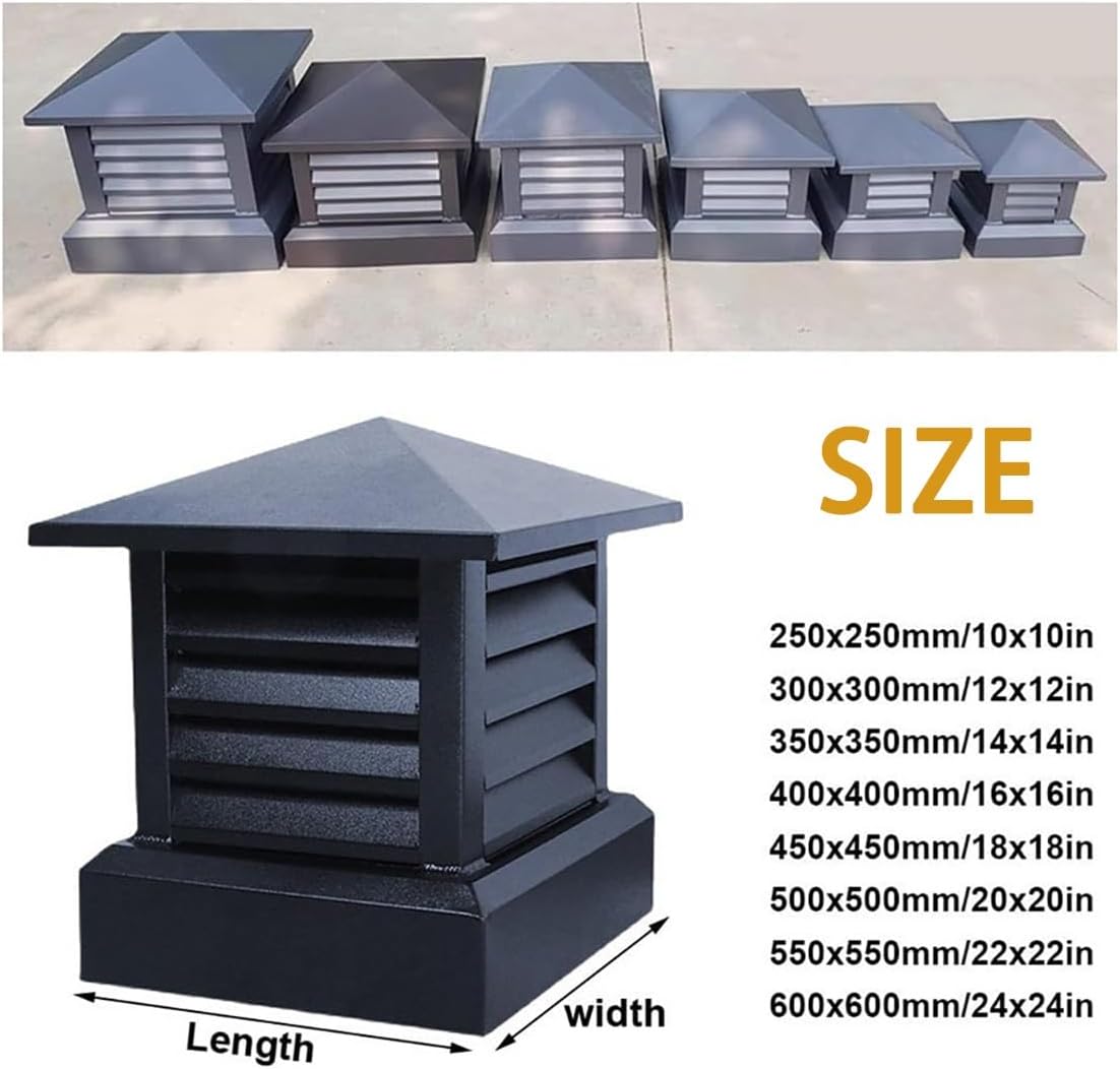 Fireplace Chimney Cap, 12 14 16 18 20 22 24in Aluminum Alloy Chimney Cover, Square Roof Vent Cover For Outdoor Flue