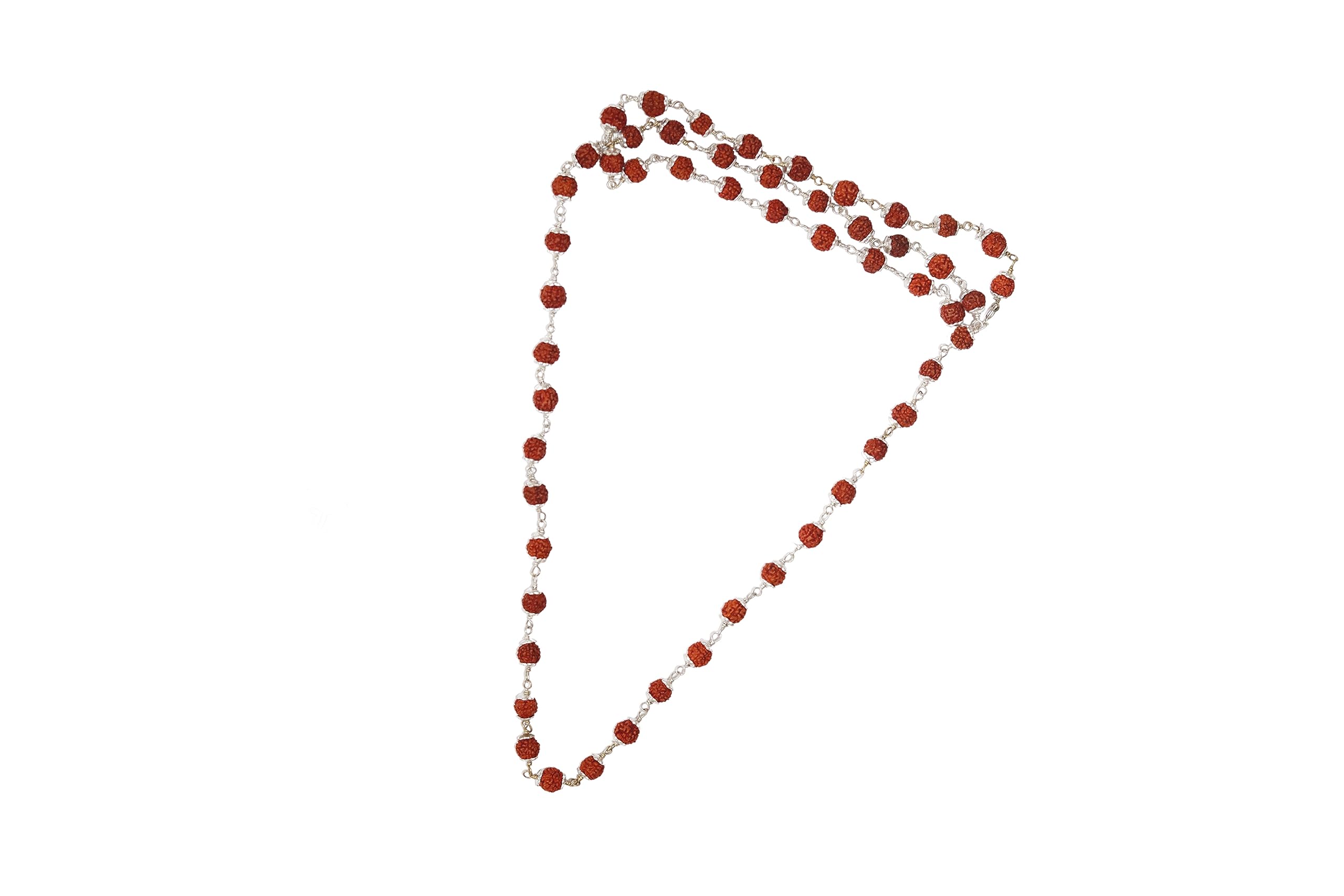 Top Trends® 54 bead Rudraksh Silver Cap Chain Mala 6 mm size | Rudraksha Chain Mala size 6 mm