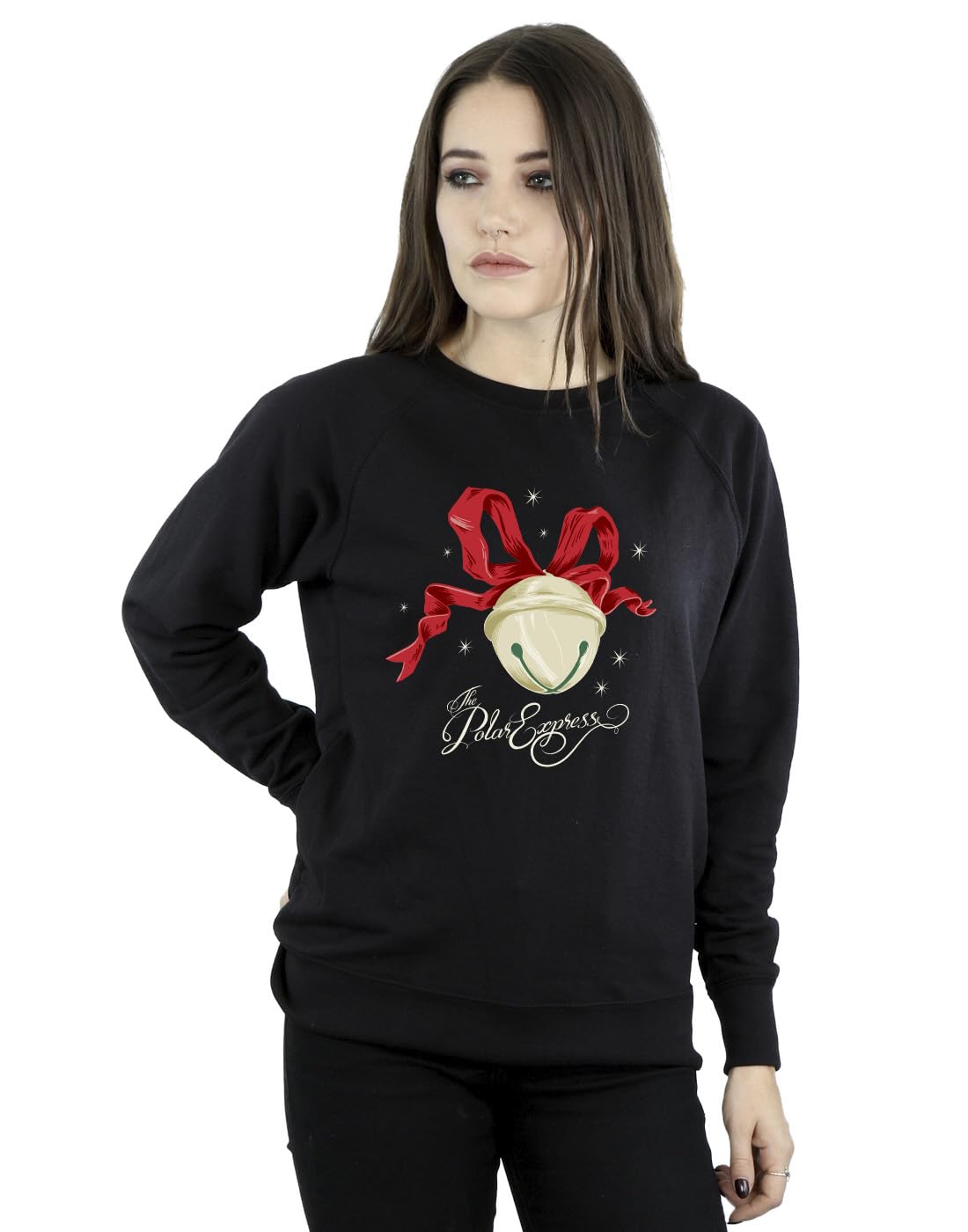 Absolute Cult Polar Express Women's Bow Bell Sweatshirt Black Medium