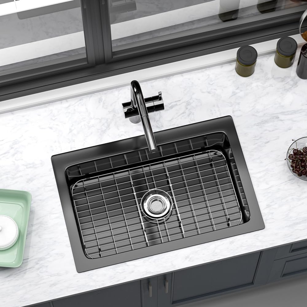 Slideep Kitchen Sink Grates Bottom Grid, Stainless Steel Metal Sink Bottom Grid Sink Protector Grid Center Drain Hole, Sink Grate (28"L X 15"W)