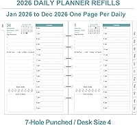 Vista 2 de 2026 Planner Refills - One Page Per Day Daily ＆ Monthly Planner, January 2026-December 2026, 7-Hole Punched，Prioritized, To-Do List, Notes