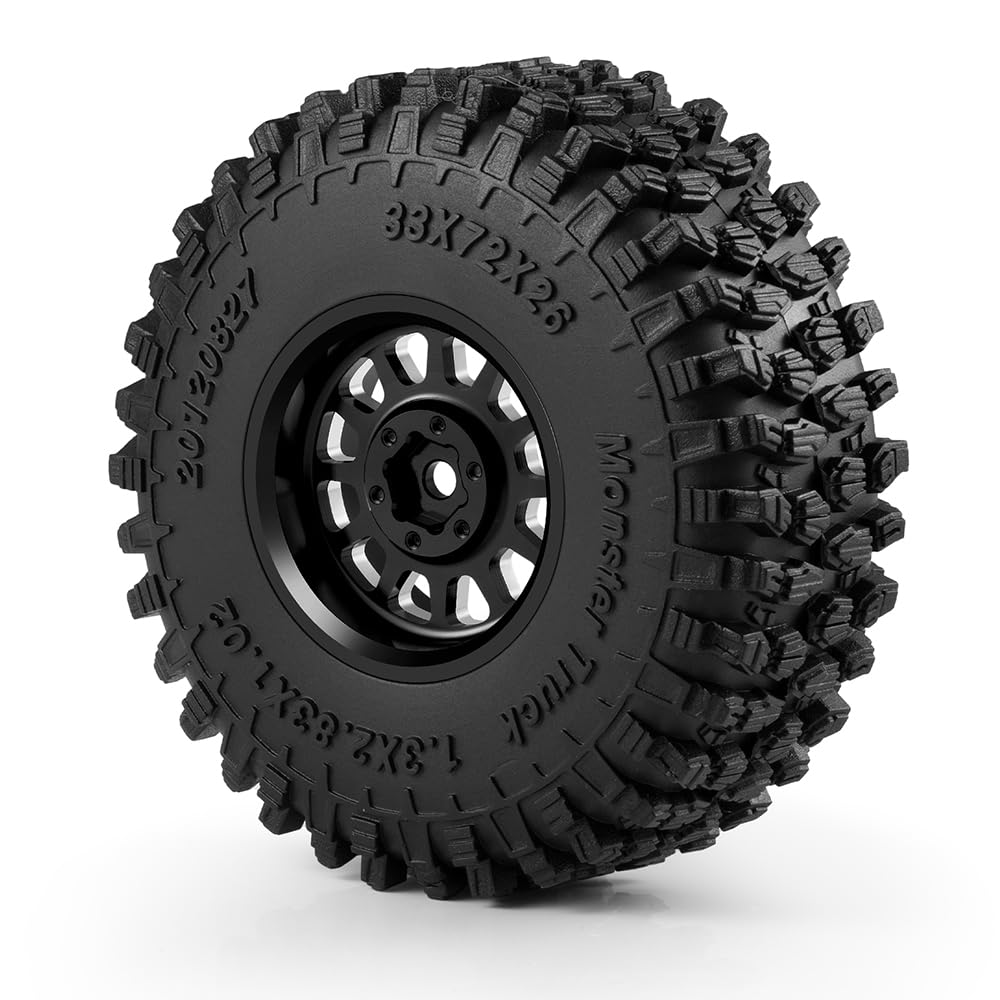 MORLORDY 1.3" RC Wheels & Tires Set - 72mm Mud Tyres and Beadlock Wheels for 1/18 TRX4M TRX4M Bronco Defender K10 F150 FMS FCX18 LC80 and 1/24 SCX24 RC Car Truck Upgrade Parts (Style B - Black) - 4