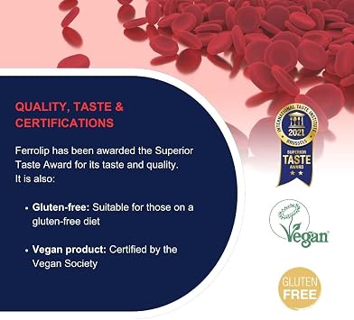 Ferrolip Iron Supplement for Women, Men and Kids (20 Lemon Flavored Soluble Sachets) - Gastrointestinal Comfort and No Metallic Taste - Vegan and Gluten Free