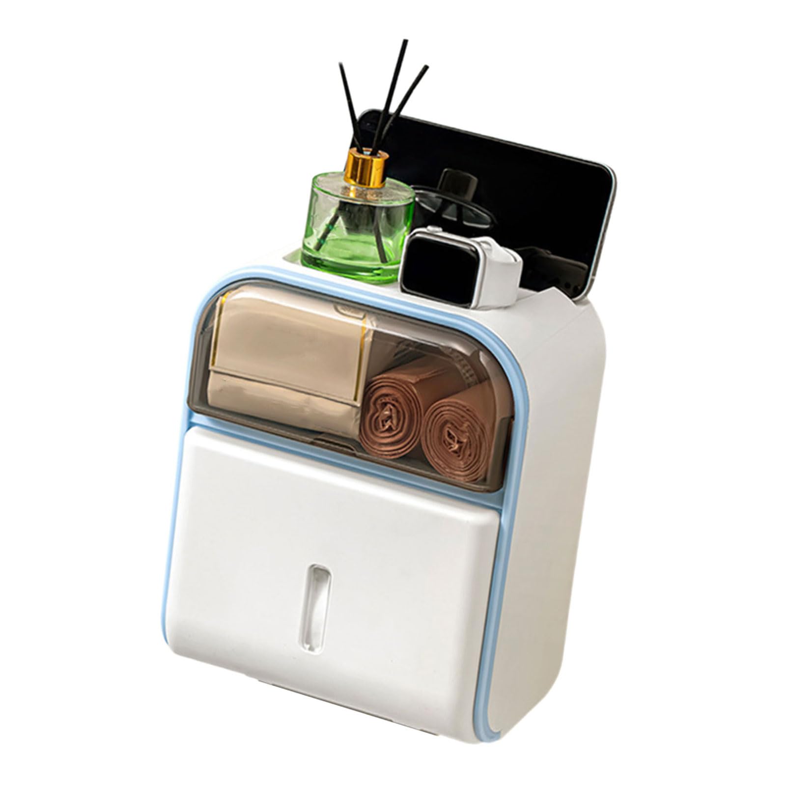 Carotoe Blue White Sturdy Handheld Tissue Storage Container And Wall Mounted Solution For Everyday Use Decoration Tissue Container