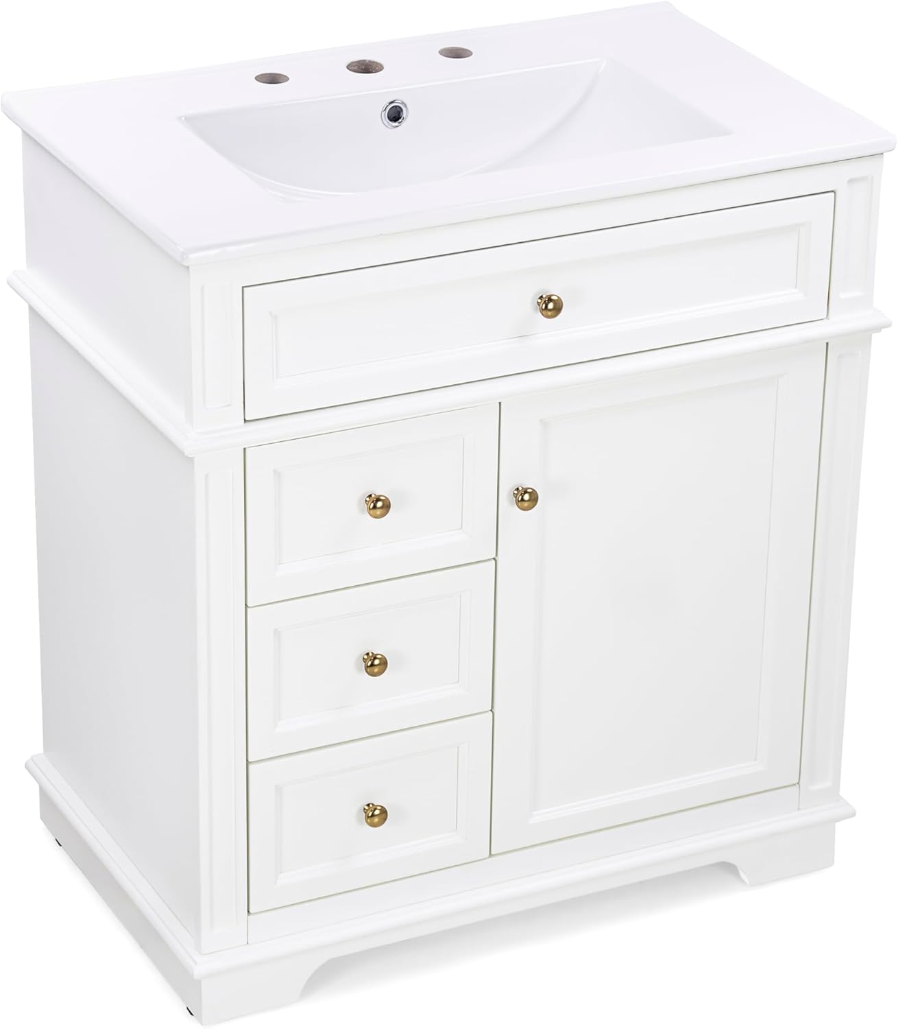Linique 30" Bathroom Vanity with Sink Combo Set, Solid Wood Frame Bathroom Storage Cabinet with 3 Drawers and a Tip-Out Drawer, Soft Closing Cabinet Door with Organizer, White