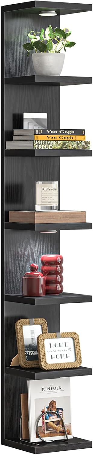 Fixwal 7 Tier Wall Shelves Floating Shelves with LED Lights Black Lack Wall Shelf Unit Vanity Floating Shelf Home Decor Organizer Tall Tower Design Utility Shelf 2-black