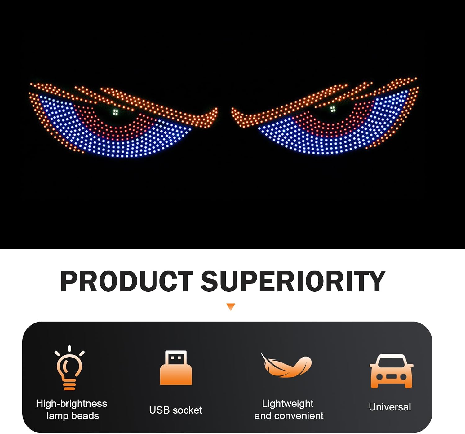 2 PCS Led Devil Eyes Lights, 23.6" x 4.7" Flexible Led Display Devil Eyes Light for Windshield, USB Plug & Play, 11 Stytle Lighting (Blue)