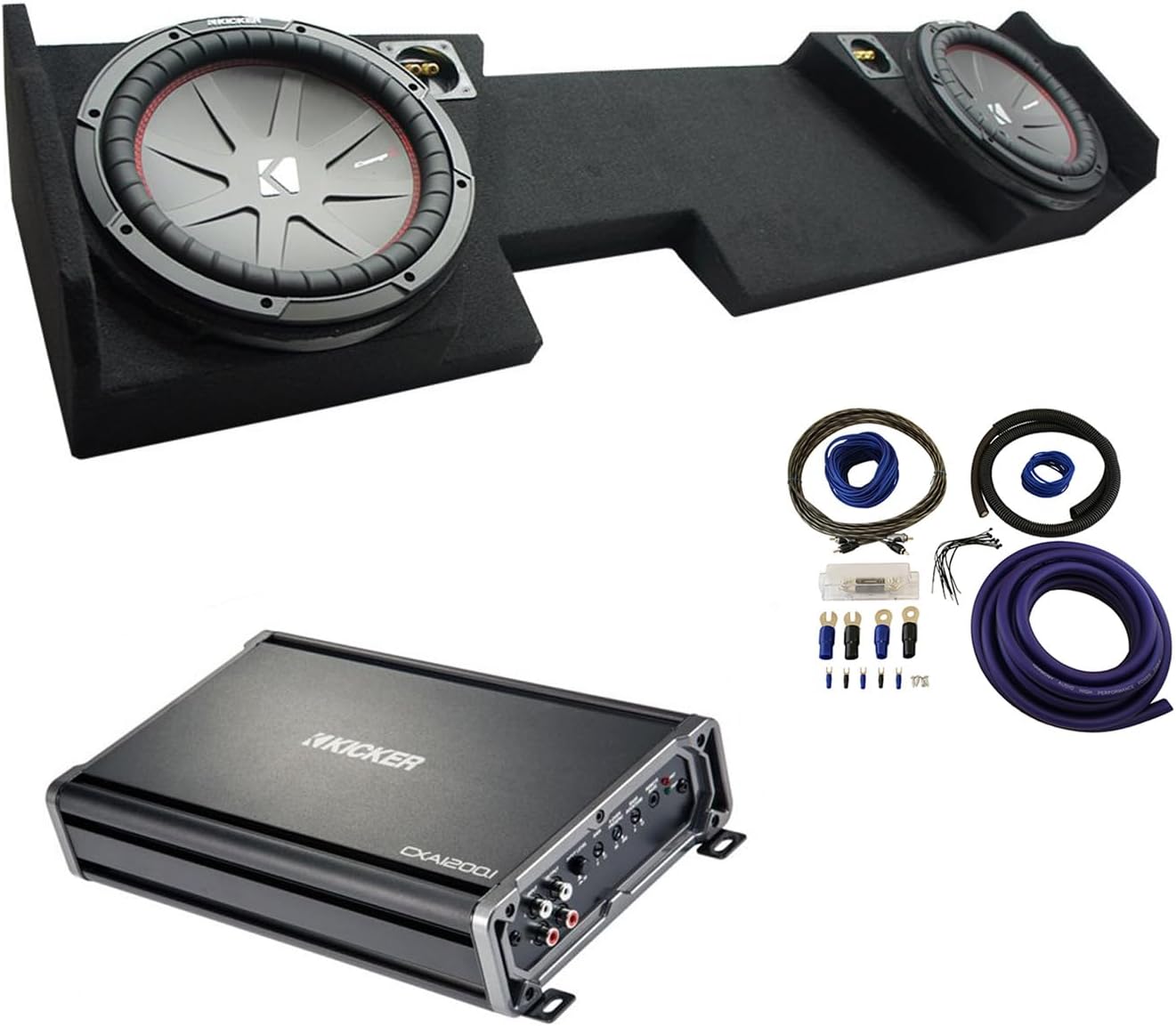 American Sound Connection GM2X10-DCAB14UP Compatible with Chevy Silverado 2014-2018 Double Cab Dual 10" Sub Box, 43CWR102 400W RMS Sub and 43CXA12001 1200W Sub Amp