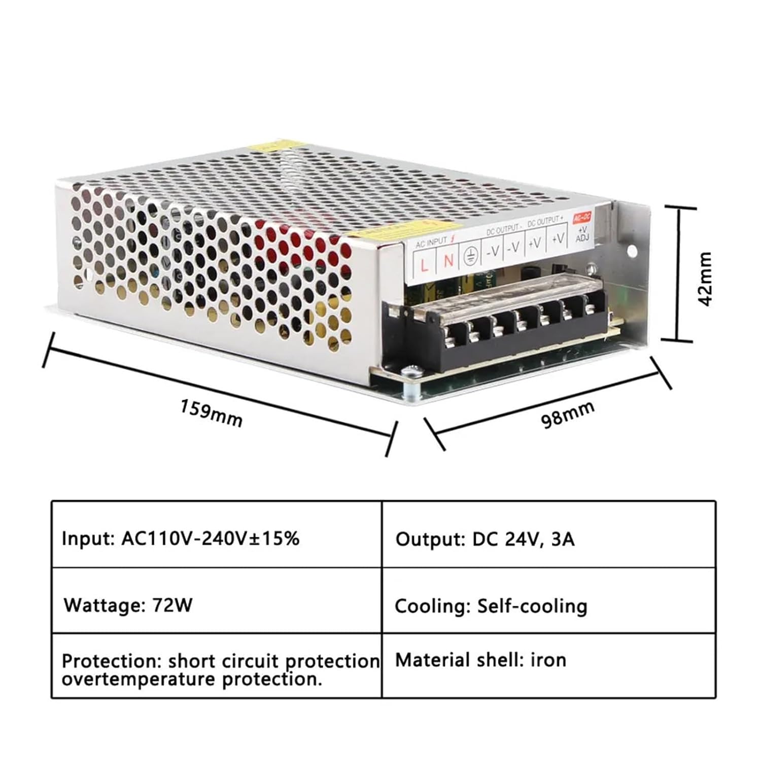 1PCS 5V 12V 24V 36V Transformer Power Supply, 1A 2A 3A 4A 5A 6A 8A 10A 15A 20A 30A 220V to 5V 12V 24V LED Power Converter(5A,DC5V)