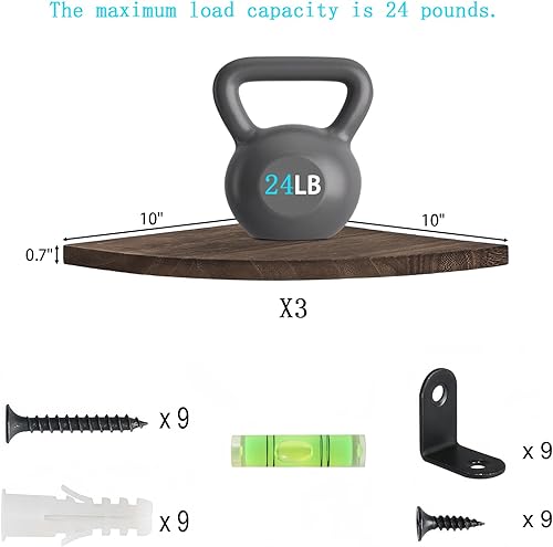 Miniatura 3 de Estantes Joiishom 3, rústicos de madera para esquina de pared, 10x10x0.7 pulgadas, capacidad de 42 libras