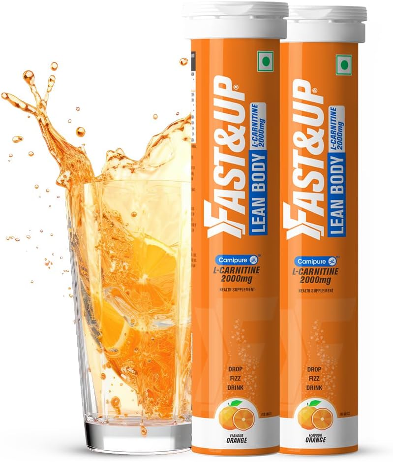 Fast&Up L-Carnitine 2000mg Effervescent Tablets | Premium Carnipure® Carnitine Supplement | Helps Convert Fat into Energy, Supports Weight Loss, Fat Burn & Lean Muscle | Orange Flavour, 20 Tabs (Pack of 2)
