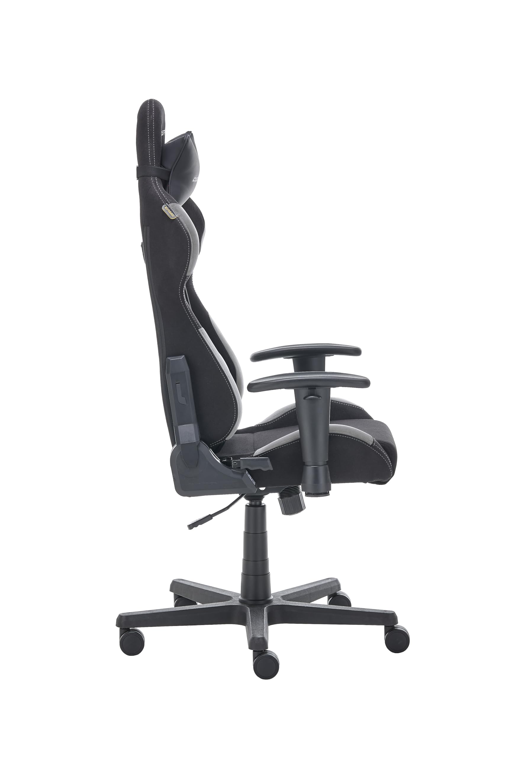 DX Racer 5 - Silla de Escritorio/Oficina/Gaming, con Ruedas, Altura Ajustable, Tapizada, Reposabrazos, Madera, Negro/Gris, 74 x 52 x 123-132 cm