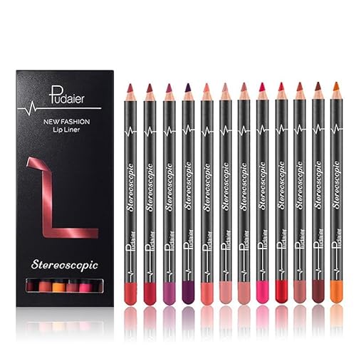 Juego de lápices delineadores de labios mate - 12 colores surtidos Maquillaje de labios natural Lápices suaves Impermeables y delineadores de labios de terciopelo de larga duración (04) - imagen 2
