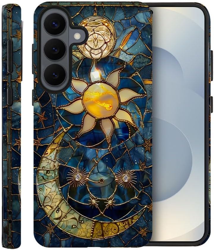 Case for Samsung Galaxy S26,Sun Moon Celestial Glass Phone Case Drop Resistant Frosted 2 in 1 Solid Dual-Layer Cover for Girl Women