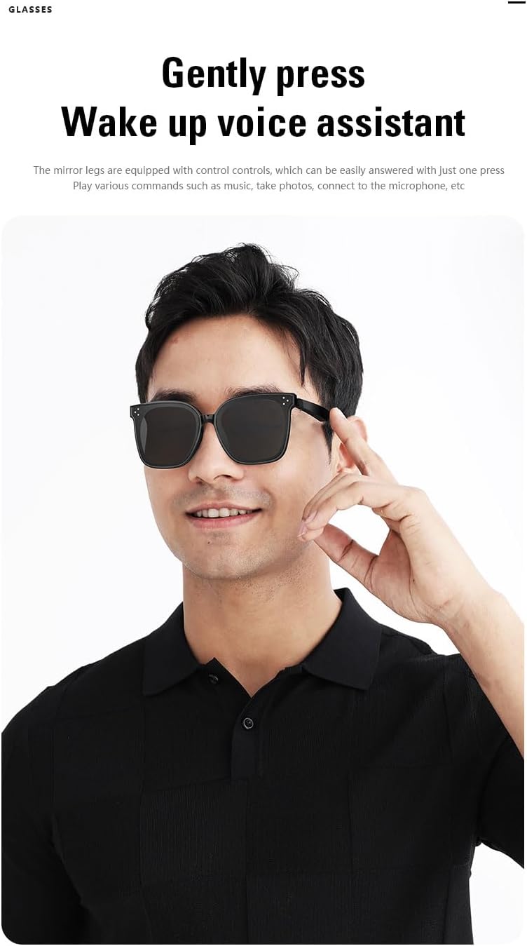 Bluetooth Smart Glasses – Polarized UV Sunglasses, Listen to Music, Answer Calls, Wake Voice Assistant, Remote Photo for Cycling,Golf, Hiking