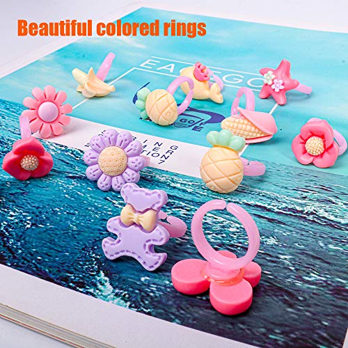 50pcs Kids Rings for Girls, Kids Jewelry for Little girls Toddlers, Girl Pretend Play and Dress up Rings, Little Girls Gift with Heart Shape Box, Top Toys Unique Gifts for 3 4 5 6 7 8 9 Year Old Girls - Thumbnail 4