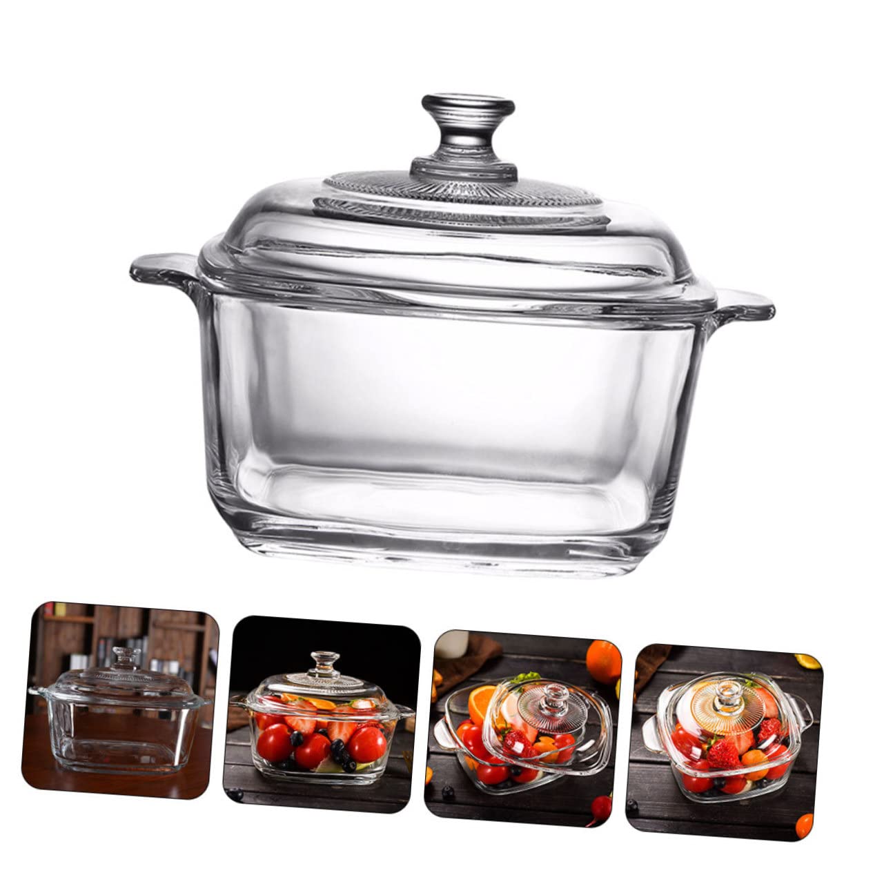 INOOMP Dicke Glas Schüssel 1l mit Deckel Mikrowellengeeignet Hitzebeständige Transparente Schale für Buffet und Tisch