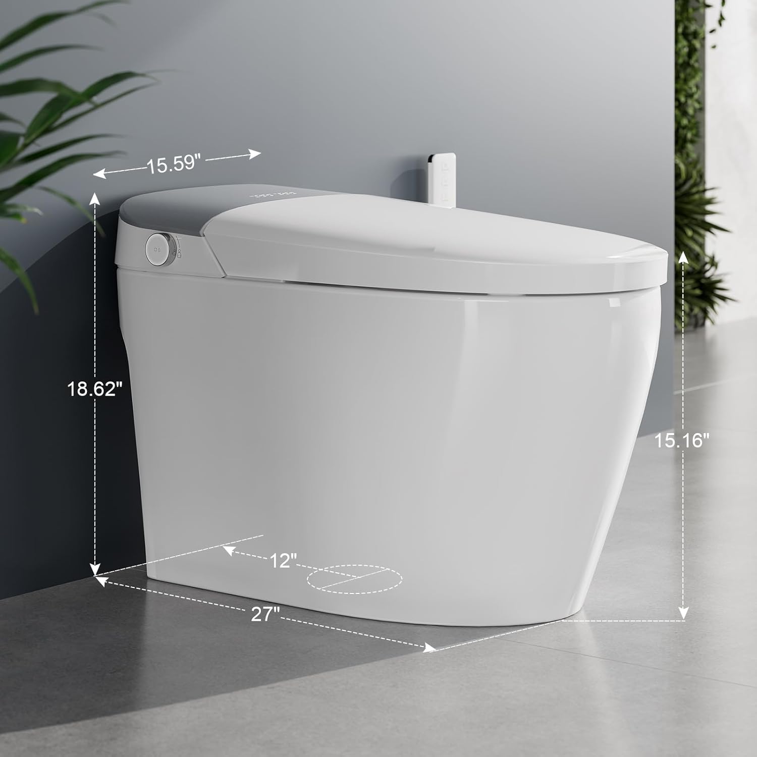Diagram showing the dimensions of the Hawkrown ST-A01 Smart Toilet