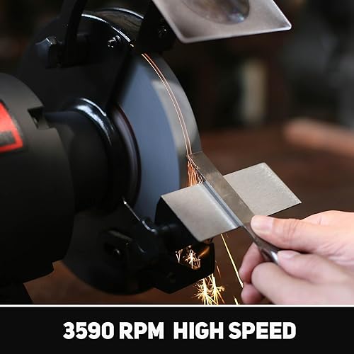 Vista 18 de BUCKTOOL Amoladora de banco de doble velocidad de 8 pulgadas y amortiguador, amoladora de banco profesional de baja velocidad con base de hierro