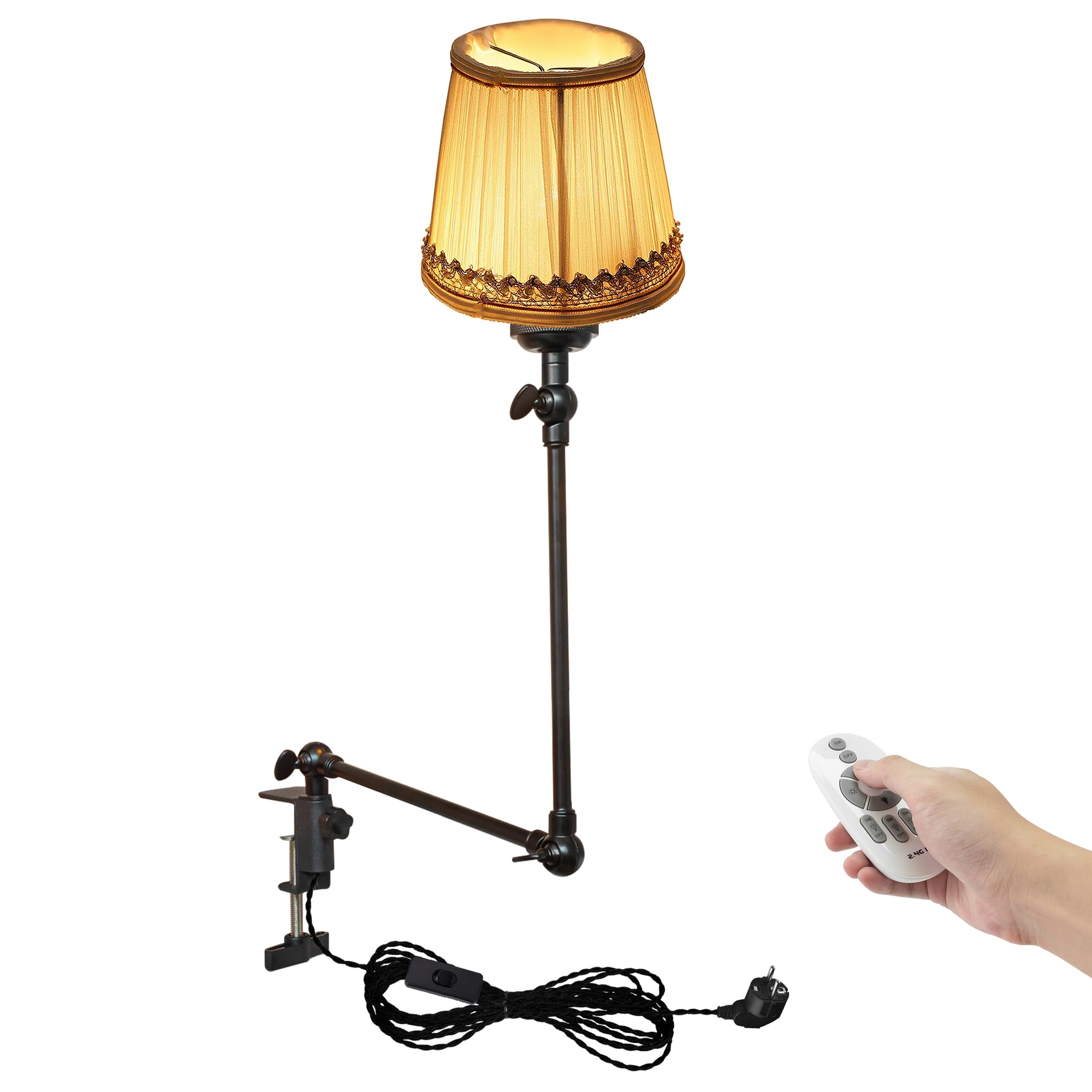 Klemmleuchte mit Fernsteuerung,1 Packung Leselampe mit 2,5 m Kabel, Dimmbar Nachttischlampe,Augenpflege Schreibtischlampe für Büro Heimgebrauch, E27 Lampenhalterung - DZ0329/806