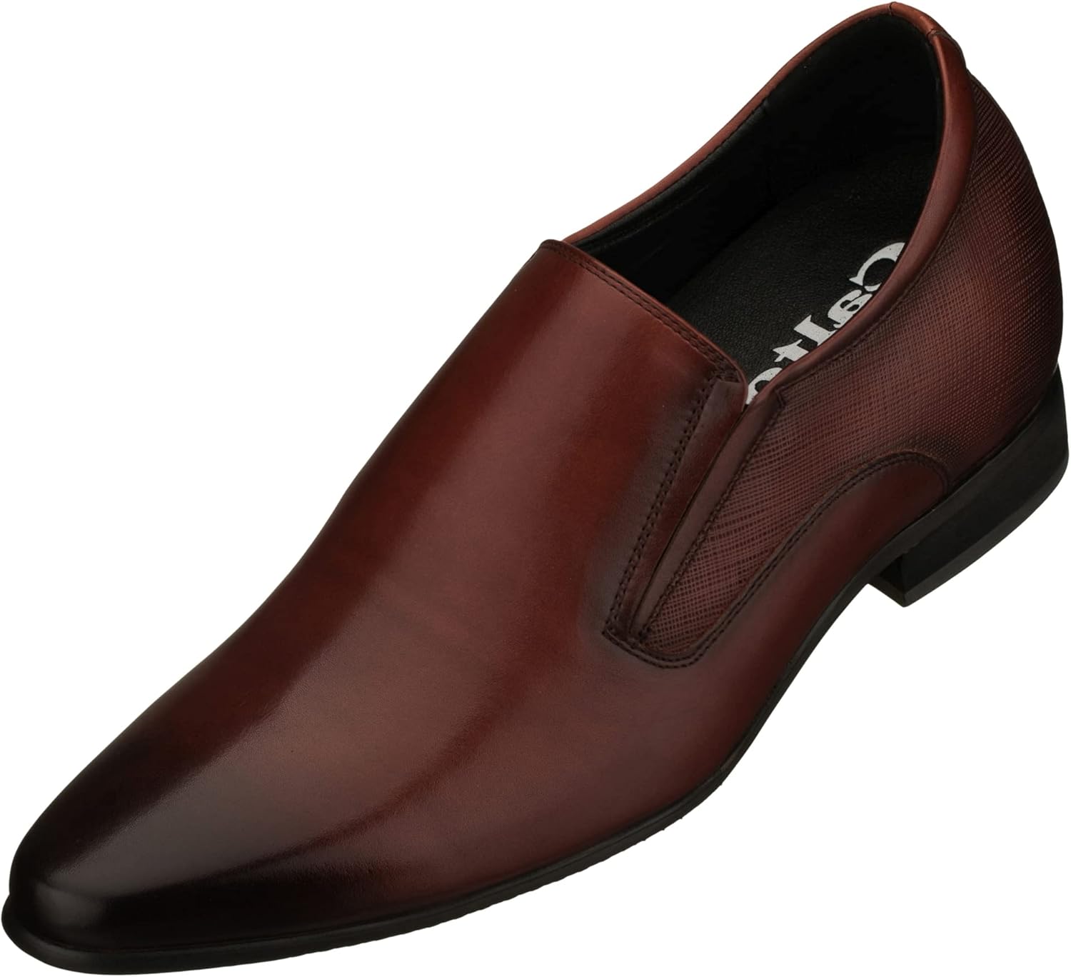 CALTO Men's Invisible Height Increasing Elevator Shoes - Brown Leather Slip-on Formal Dress Loafers- 3 Inches Taller - Y5531 - Size 10 D(M) US