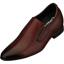 CALTO Men's Invisible Height Increasing Elevator Shoes - Leather Slip-on Formal Dress Loafers- 3 Inches Taller