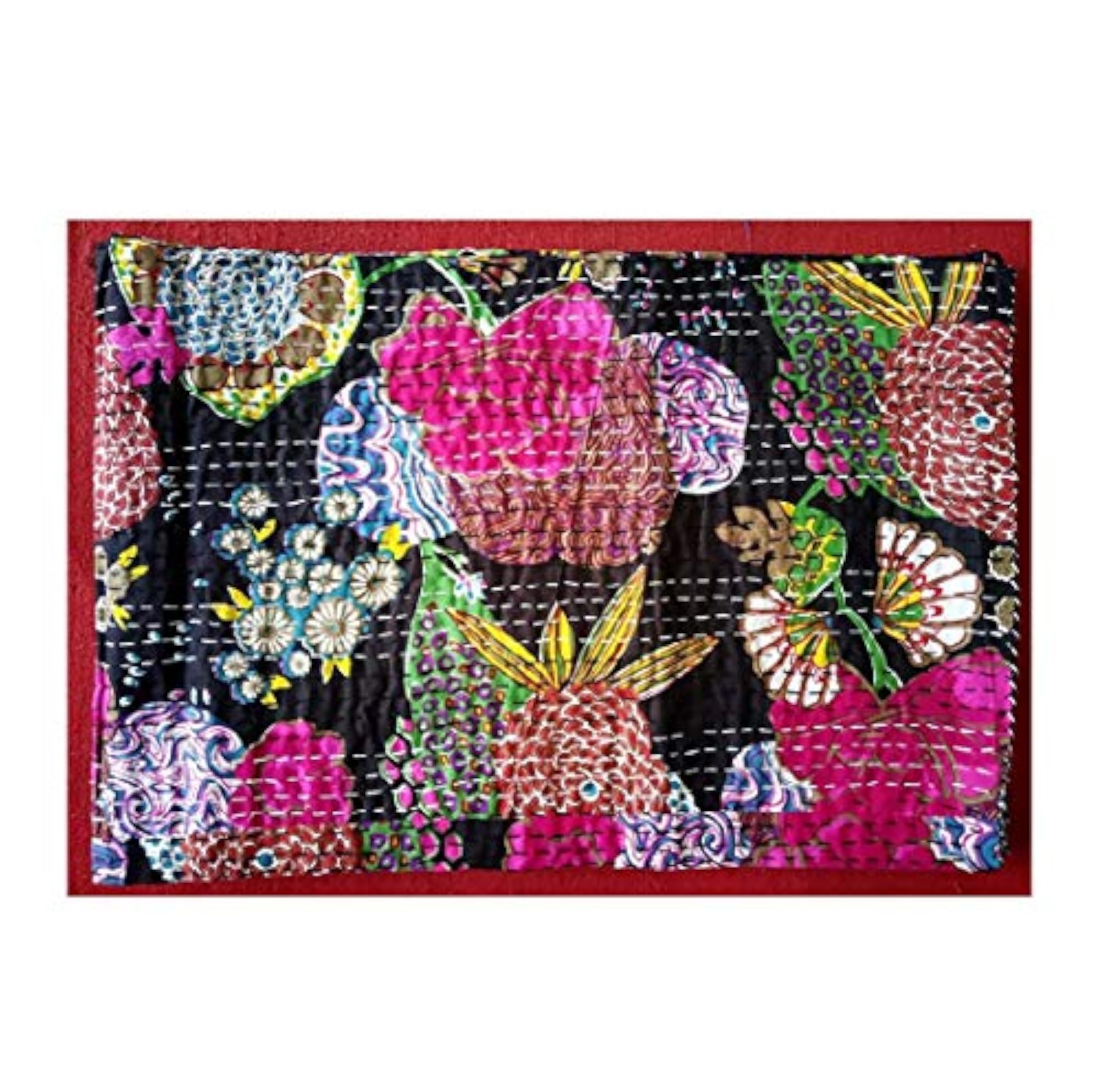 Handmade Quilt Cotton Kantha Bed Cover, Multicolour