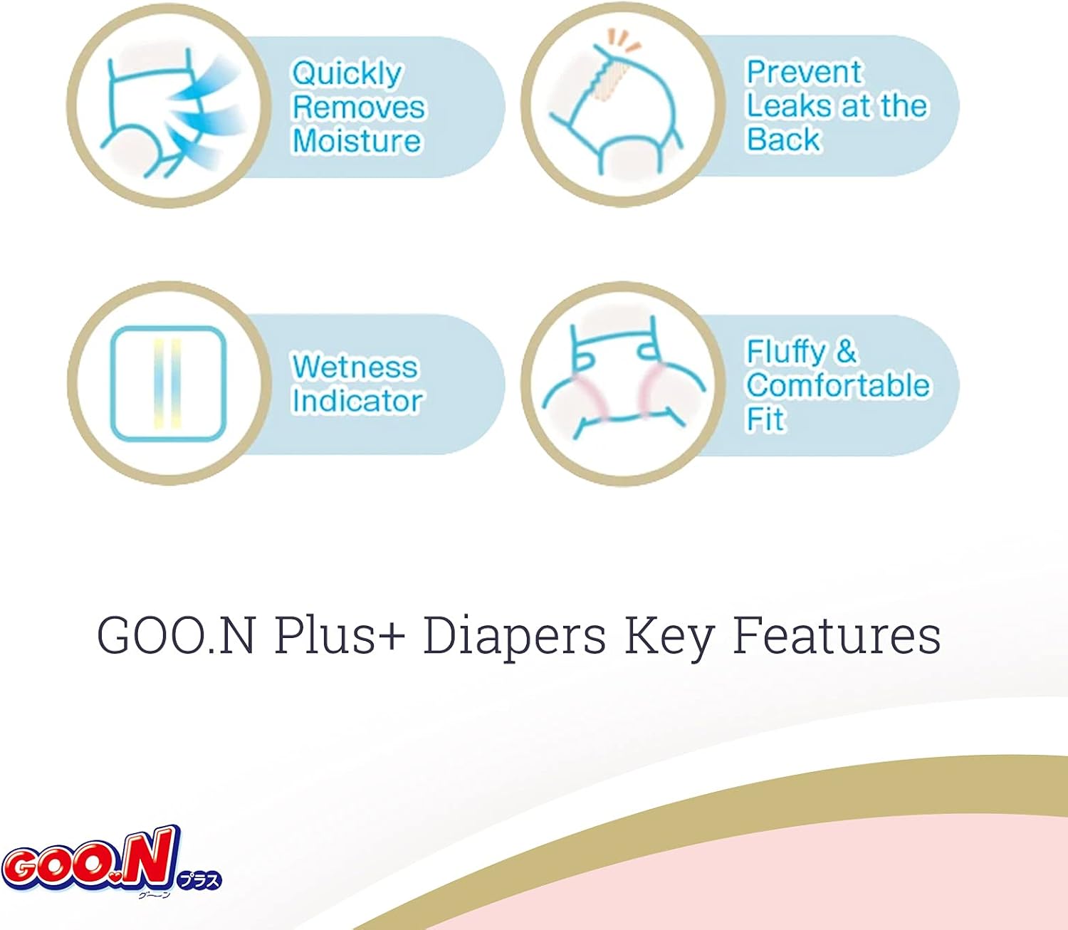 GOO.N Plus+ Diapers L Size (up to 31 lb) Unisex 54 Count Japanese Tape Straps Sensitive Skin, Made in Japan